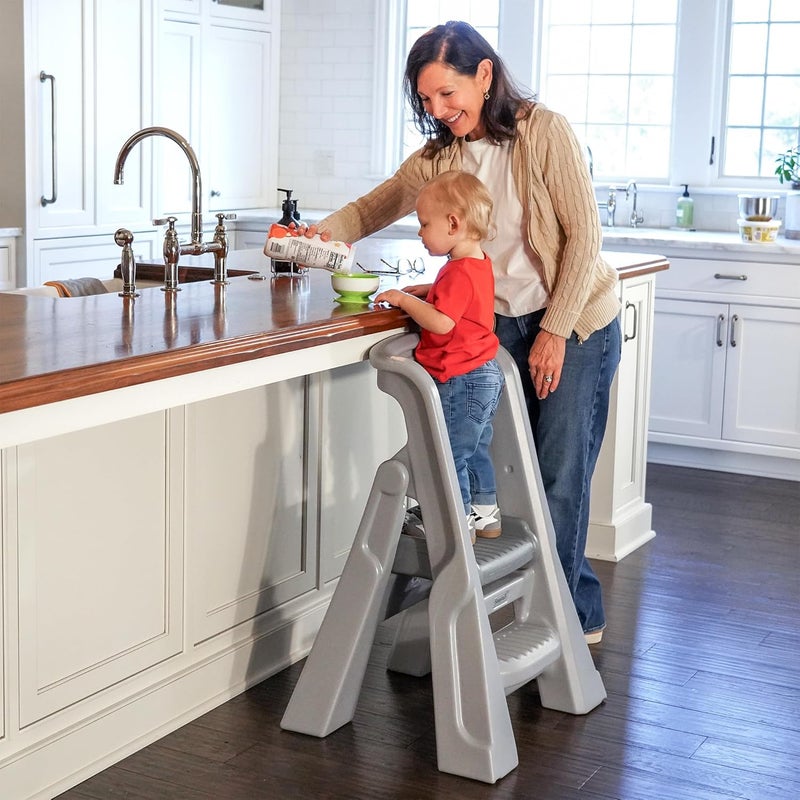 SIMPLAY3 Toddler Tower, Montessori Folding Kids Step Stool for Kitchen, Bathroom, 34� x 21.5"" x 20�, Ages 18 Months to 4 Years, Gray - Image 2